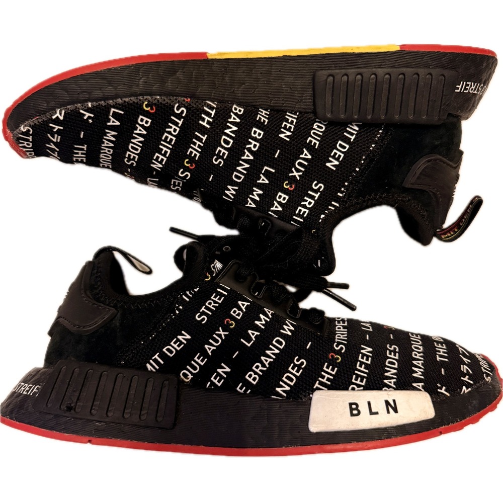 Adidas NMD R1 Black White Red Text Print Youth 5.5Y Sneakers Boost EH3200